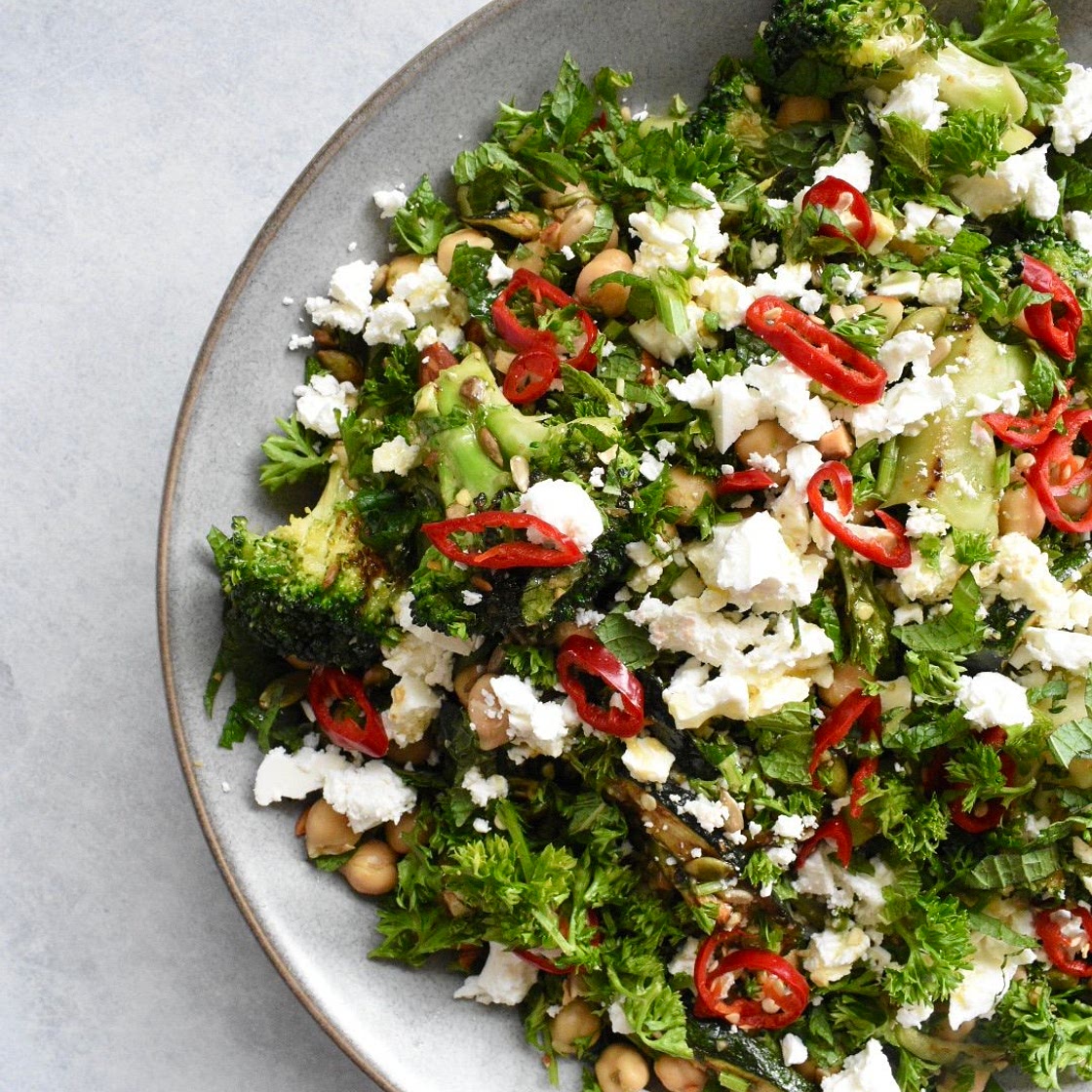 CHARRED BROCCOLI & ZUCCHINI WITH LEMON, CHILLI & ALMONDS — Wholesome by Sarah