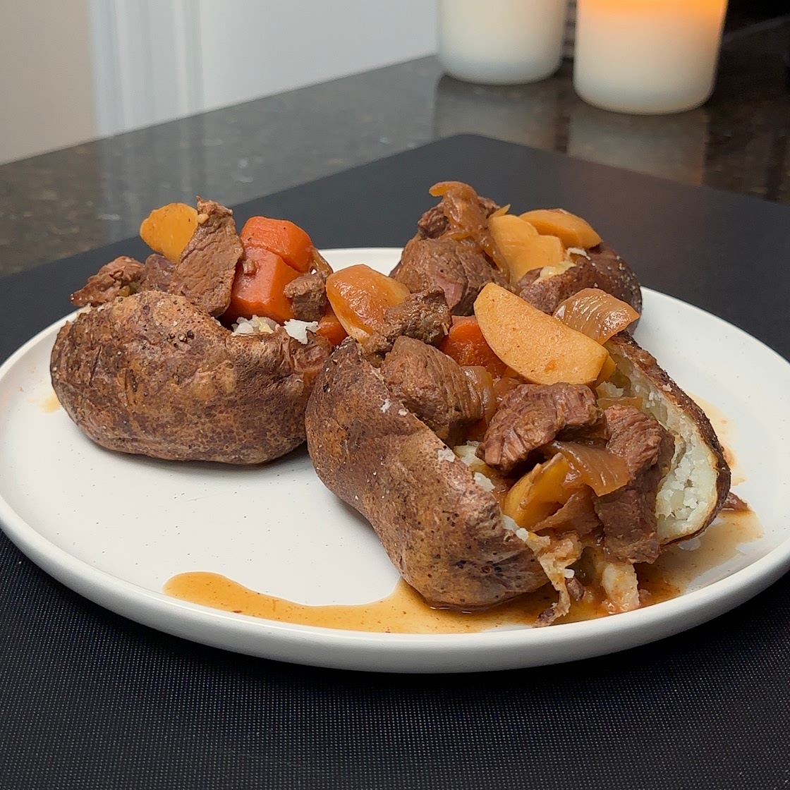 Loaded Beef Stew Baked Potato