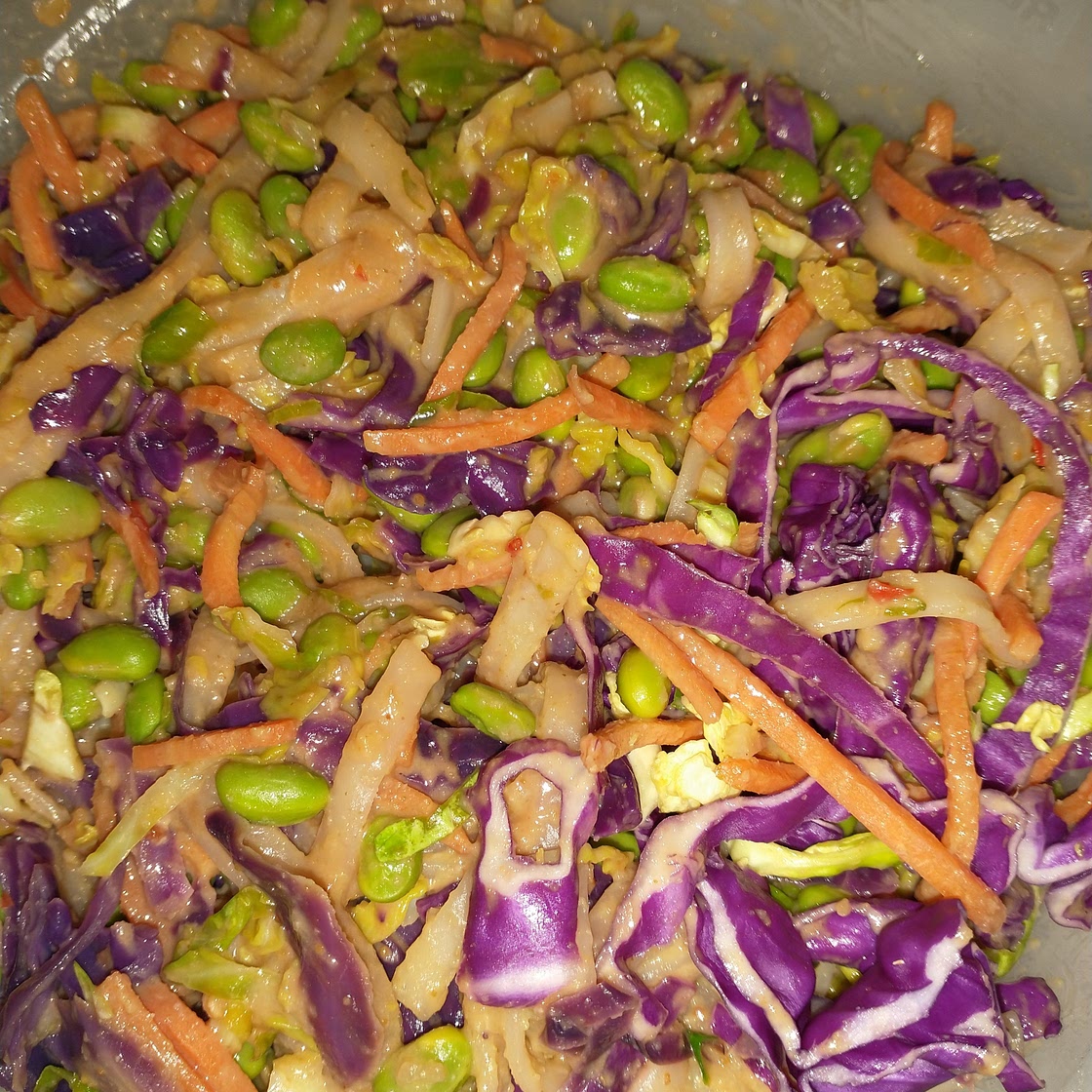 Peanut Sauce Noodles with Shredded Sprouts and Edamame (15 Minute Vegan Meals by Janet Gronnow)