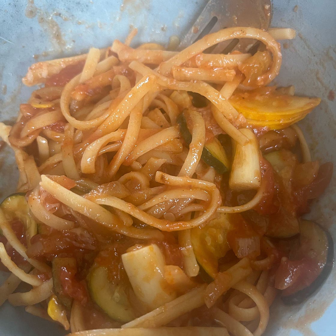 Italian Pasta With Zucchini, Bacon & Tomato
