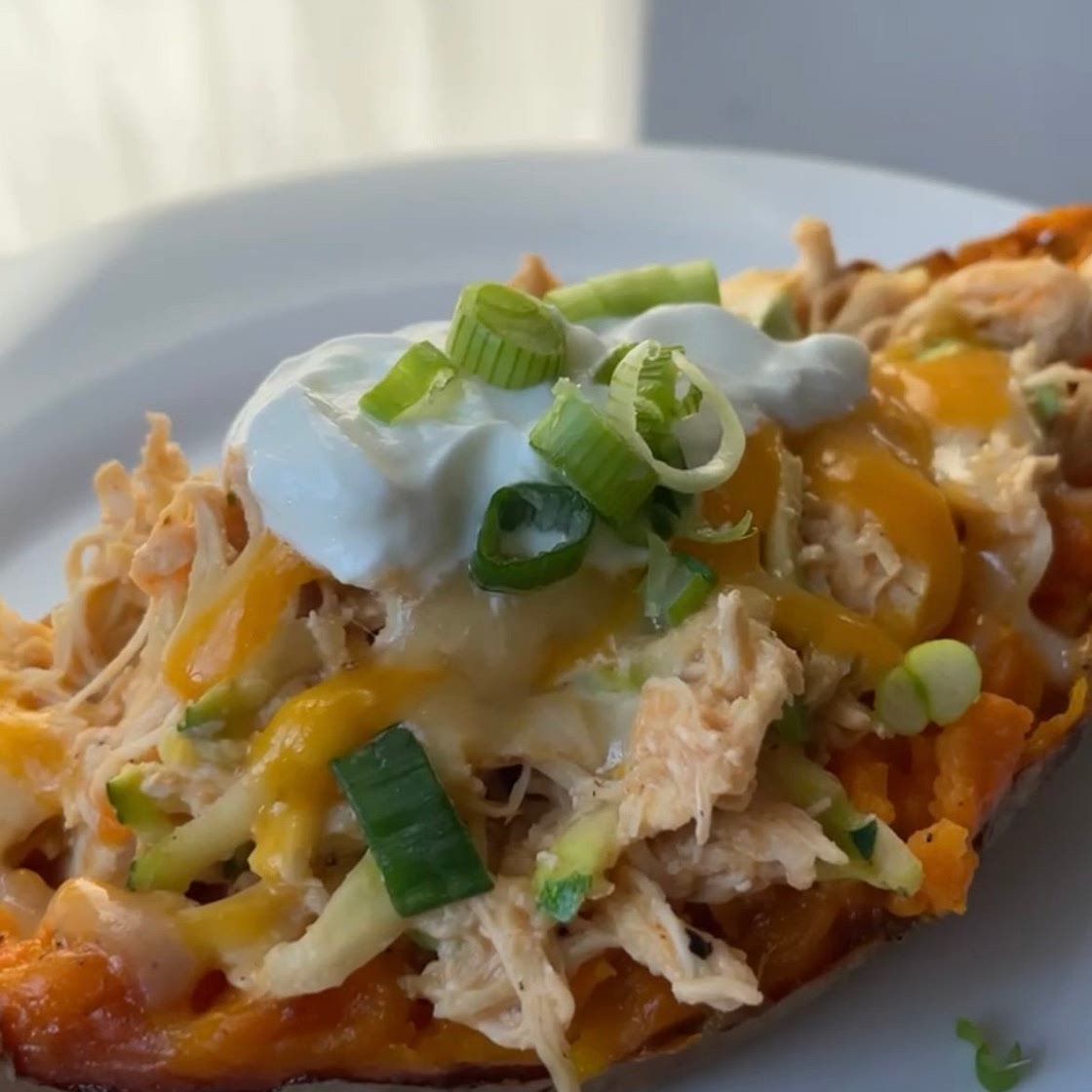 Buffalo Chicken Stuffed Sweet Potatoes