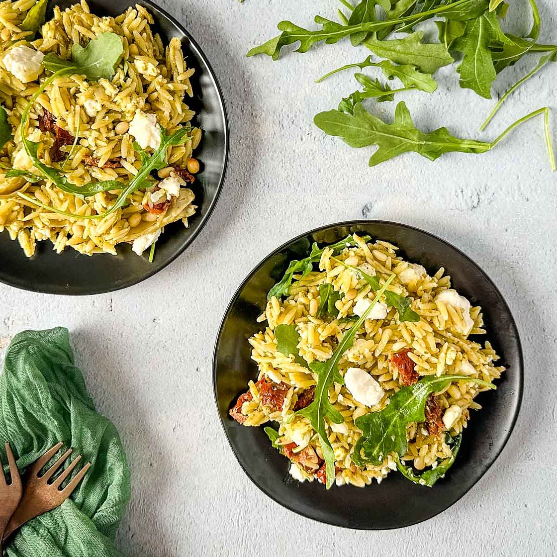 Orzo Pesto Salad with Feta and Tomatoes
