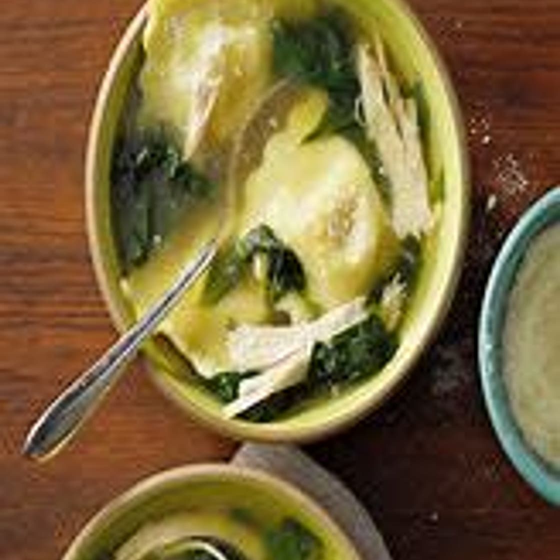 Chicken Ravioli and Spinach Soup