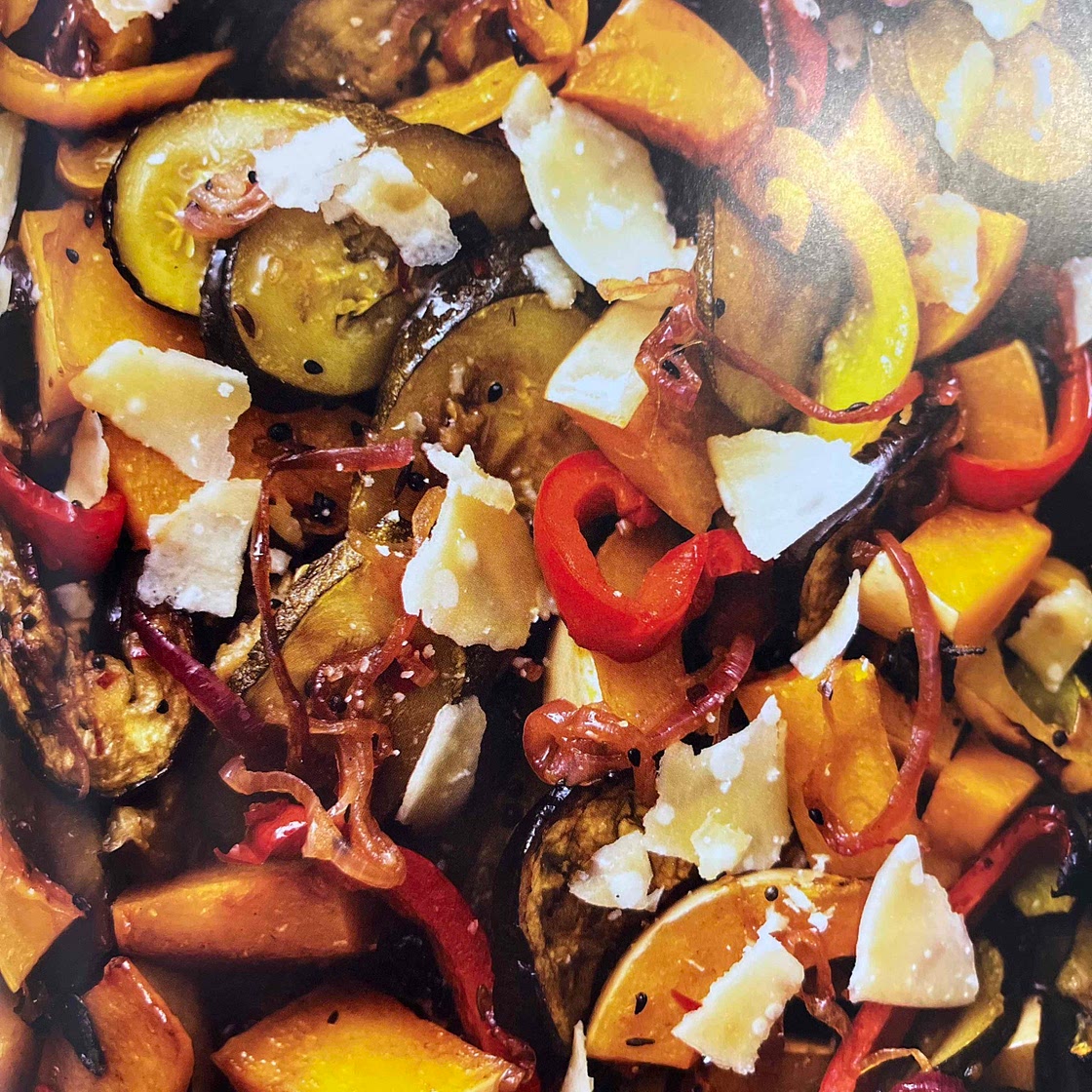 Pan roasted veg with spiced balsamic glaze ( goats cheese op )