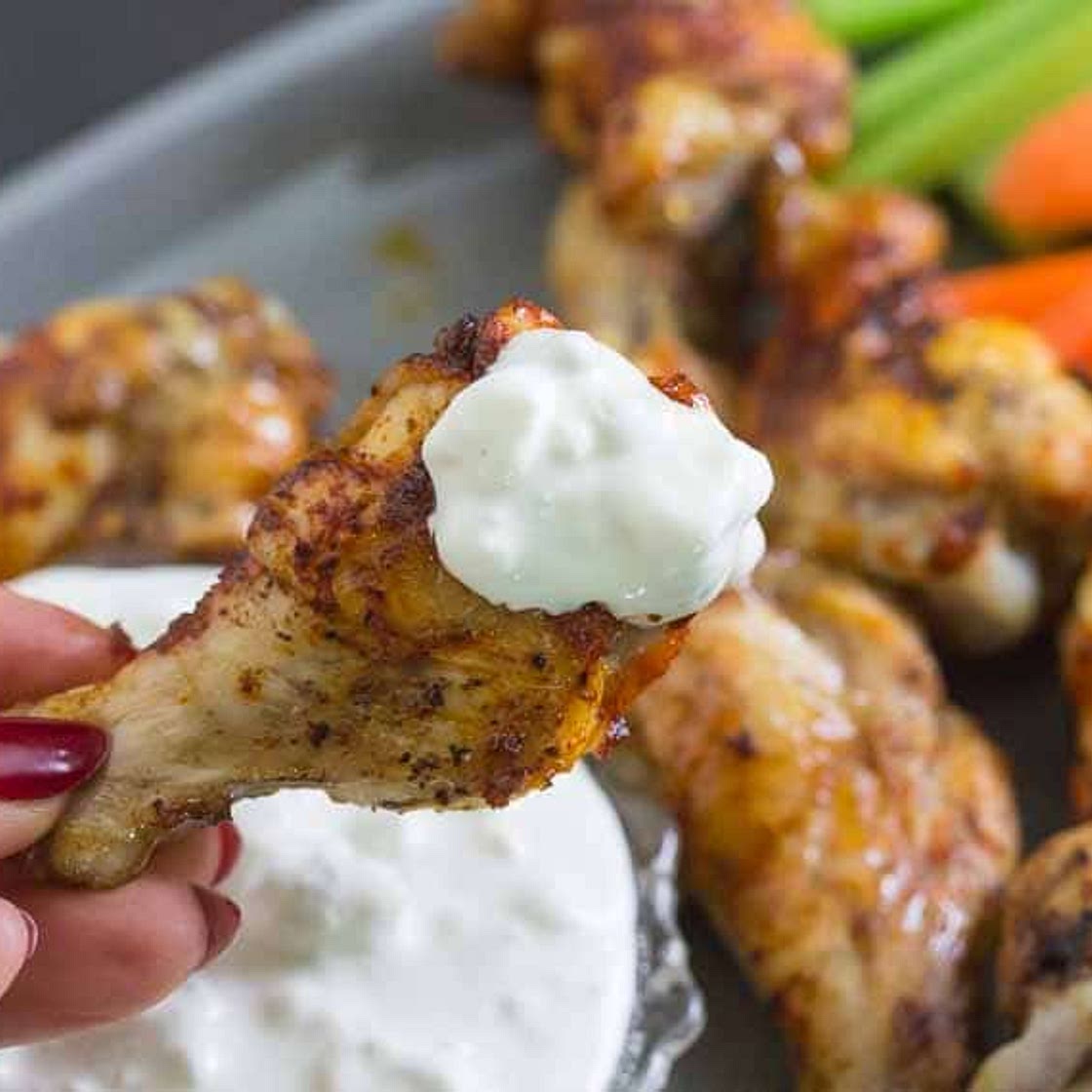 Smoky Spicy Chicken Wings with Blue Cheese Dressing