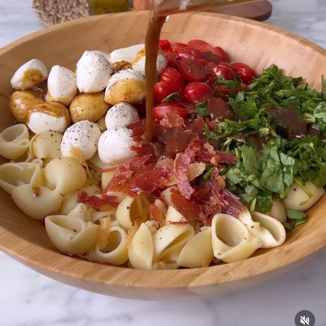 Caprese Pasta Salad with Crispy Prosciutto