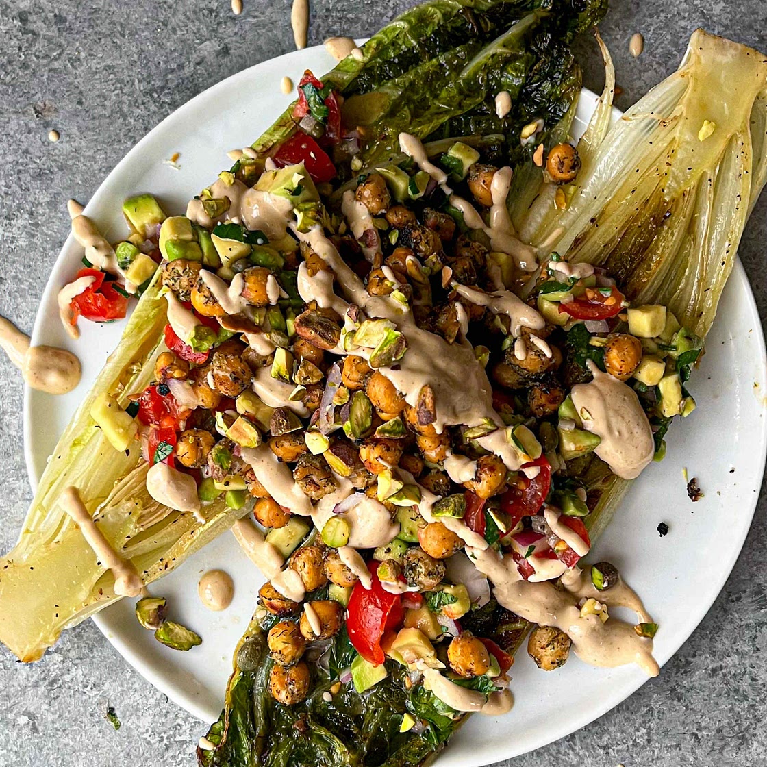 Roasted Romaine Salad w/ Crispy Ranch Chickpeas & Avocado Relish
