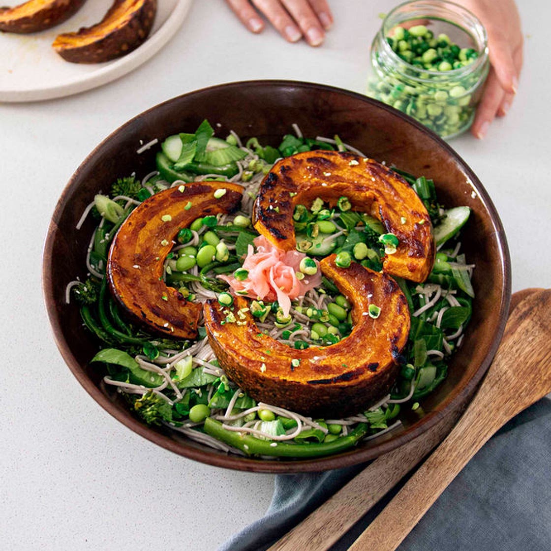 SOBA NOODLE SALAD WITH ROASTED MISO PUMPKIN