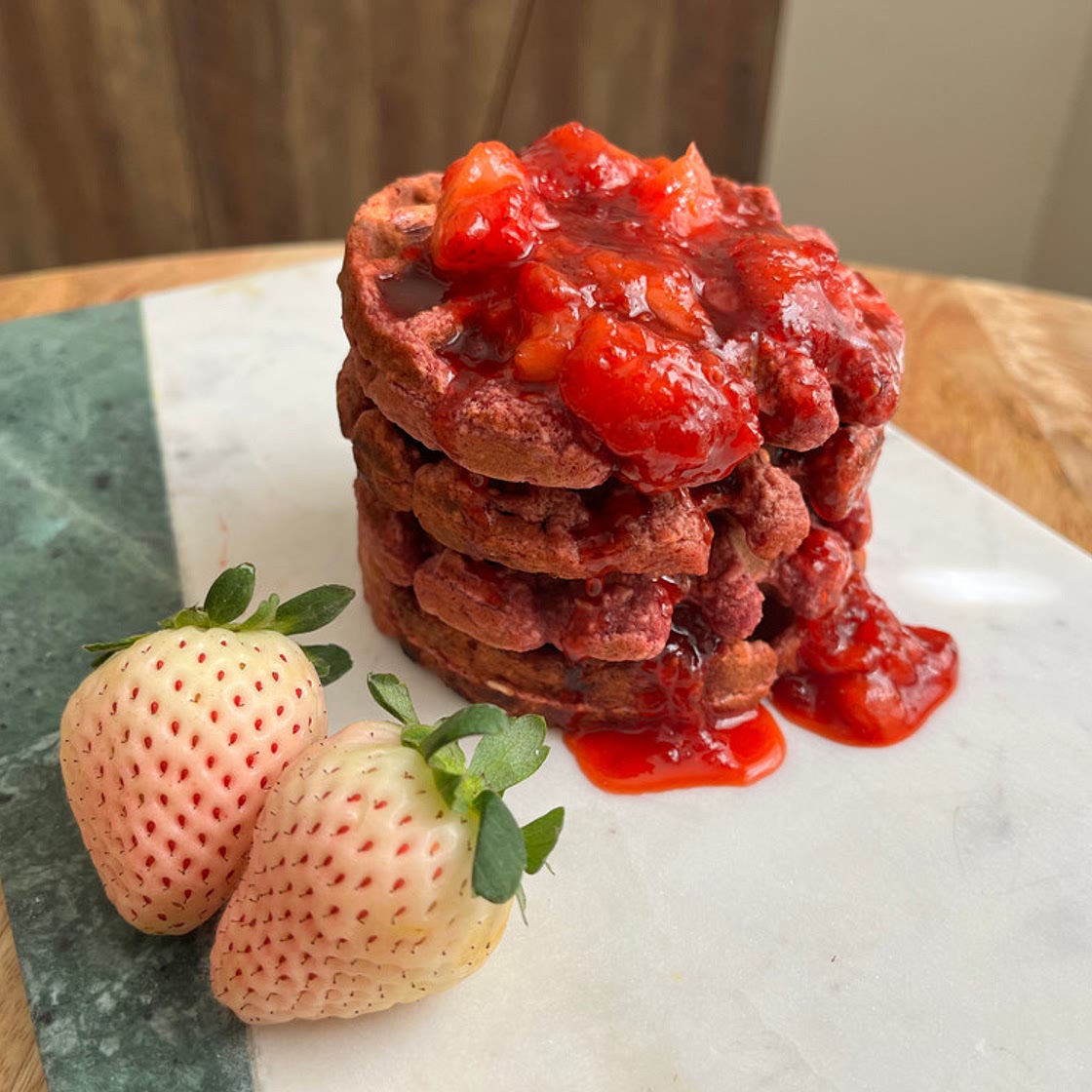 Pink Protein Waffles + Homemade Strawberry Syrup