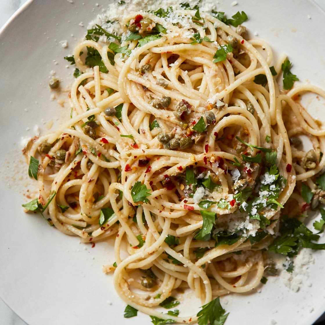 Midnight Pasta With Garlic, Anchovy, Capers and Red Pepper