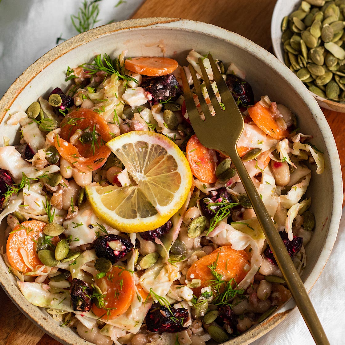 Crunchy Mediterranean Cabbage White Bean Salad