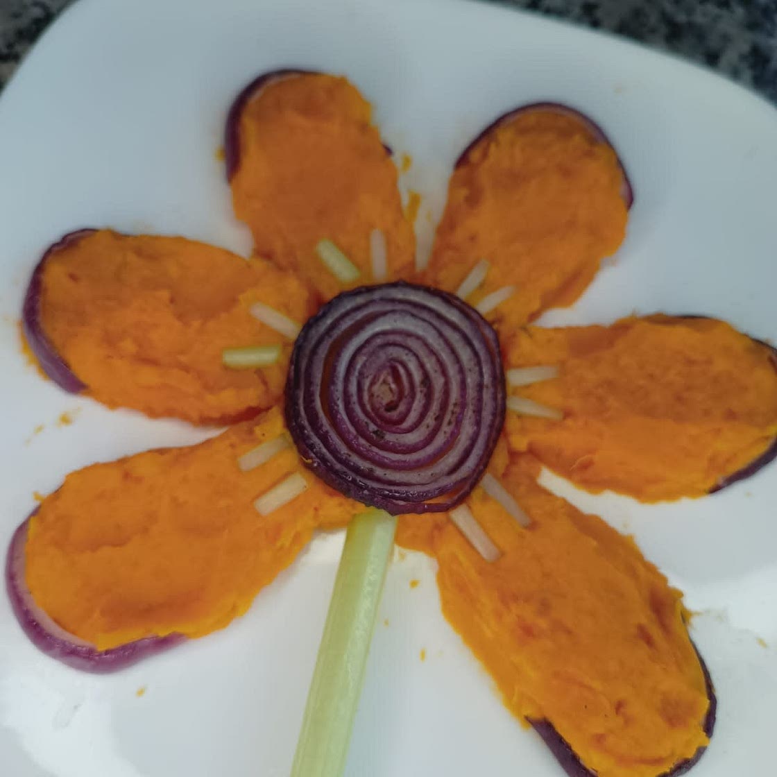 Roasted onions & sweet potato flower!