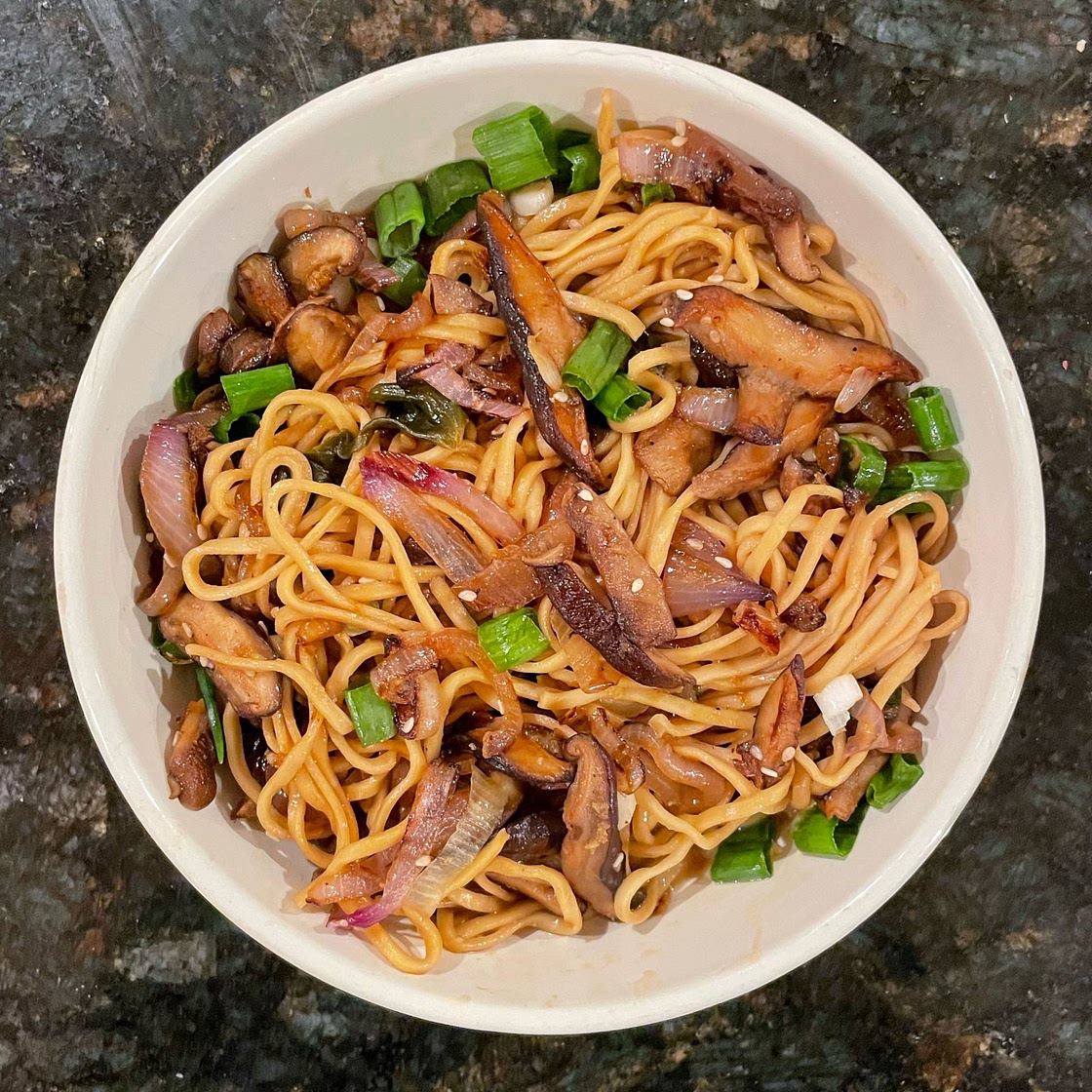 30 Minute Saucy Ginger Sesame Noodles with Caramelized Mushrooms