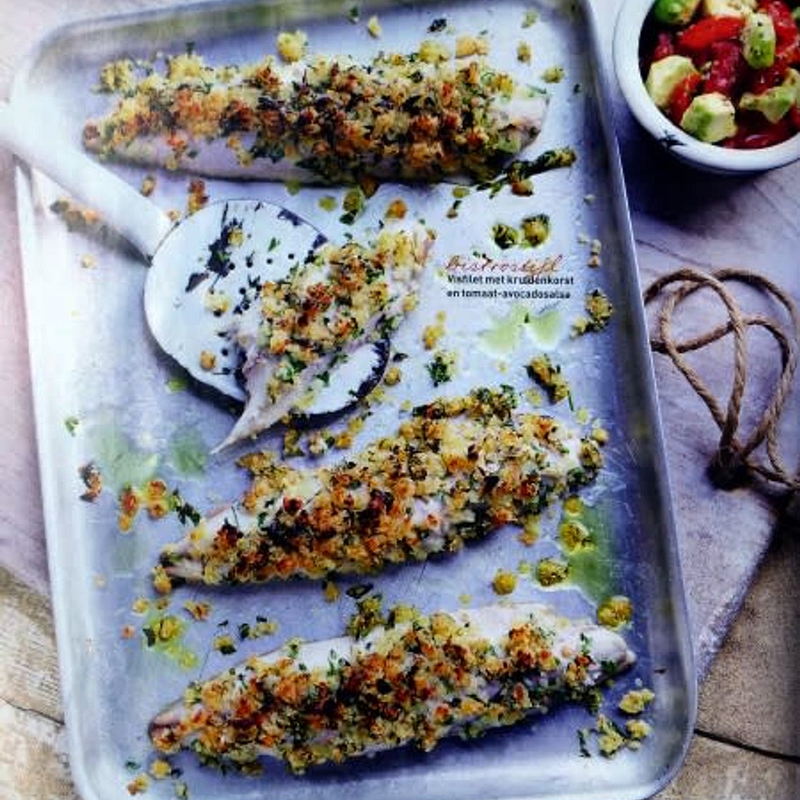 Visfilet met kruidenkorst en tomaat-avocadosalsa