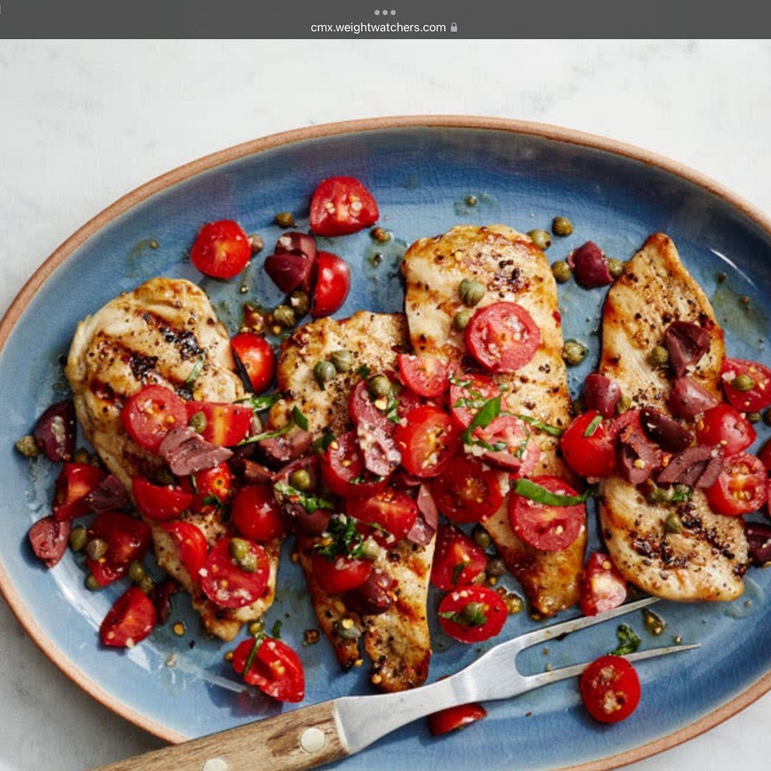 WW grilled chicken with puttanesca sauce