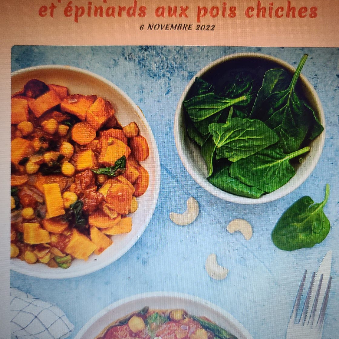 Curry de patate douce carotte et épinards aux pois chiches