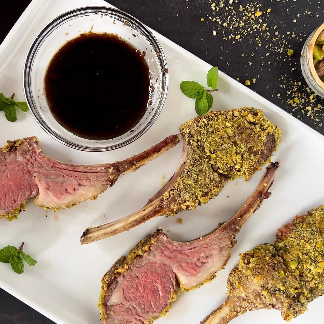 Pistachio Crusted Lamb Chops with Balsamic Fig Sauce 