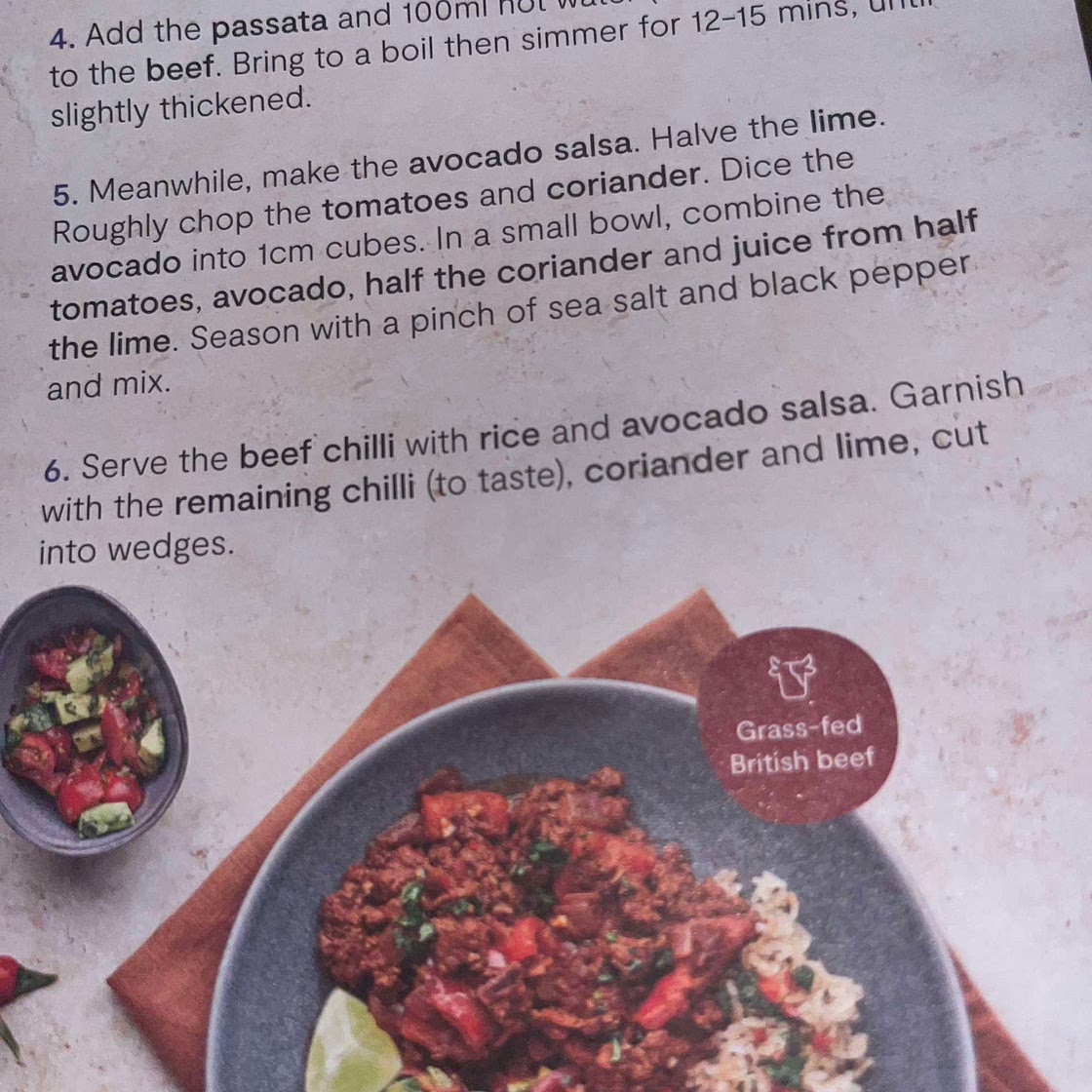 Beef Chilli with Zingy Avocado Salsa & Brown Rice