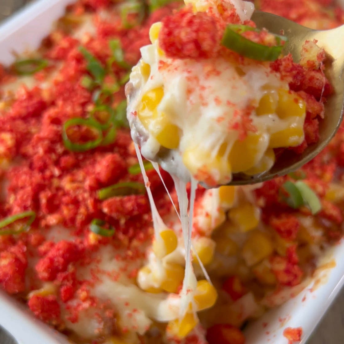Korean corn cheese with hot Cheetos 