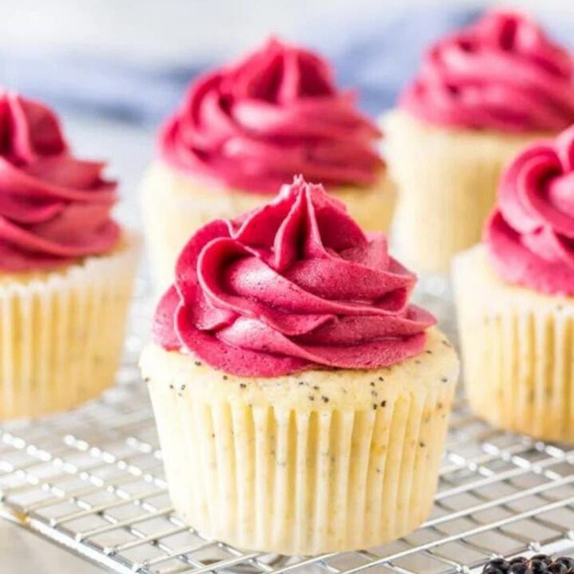 Lemon Poppy Seed Cupcakes Recipe with Blackberry Frosting