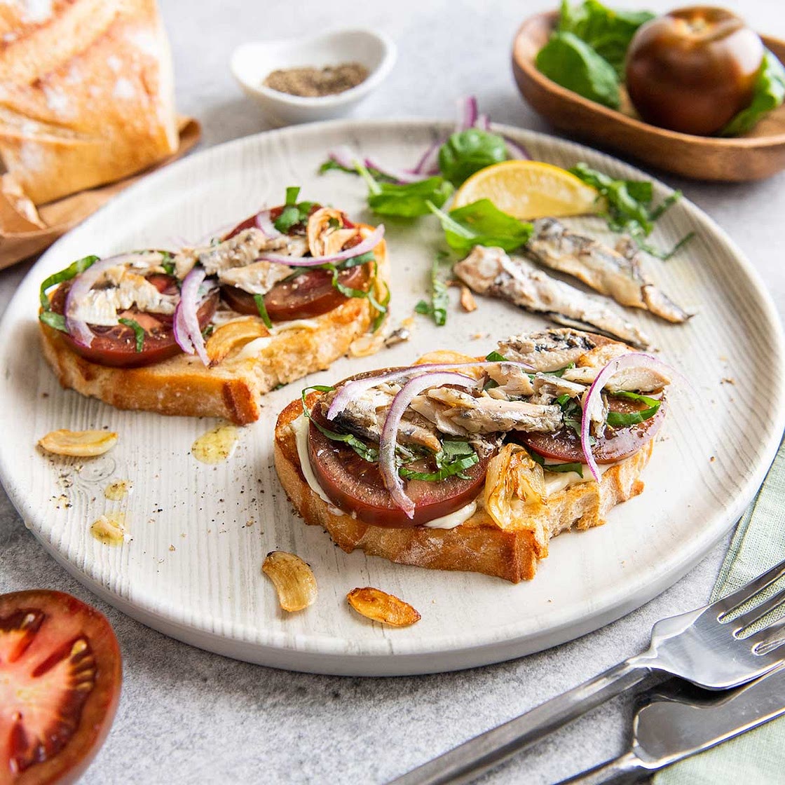Sardine Toast with Heirloom Tomatoes