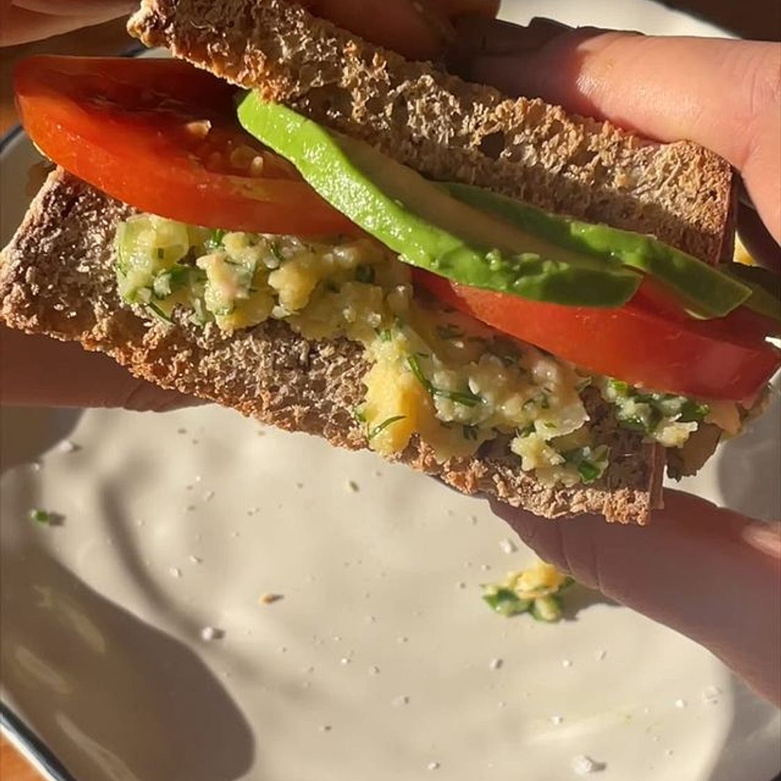 Hit SAVE on this recipe for what might be one of our favourite sandwiches ever. 56% of British people eat a sandwich at least once a day, and while the healthfulness of fillings may vary, this chickpea salad packed with plant protein, polyphenols and fibre