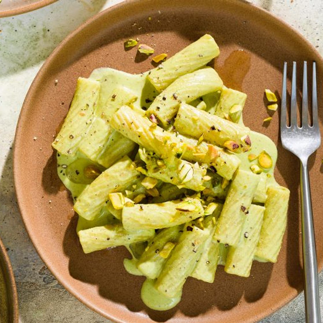 Rigatoni with Pistachio, Ricotta and Herb Pesto