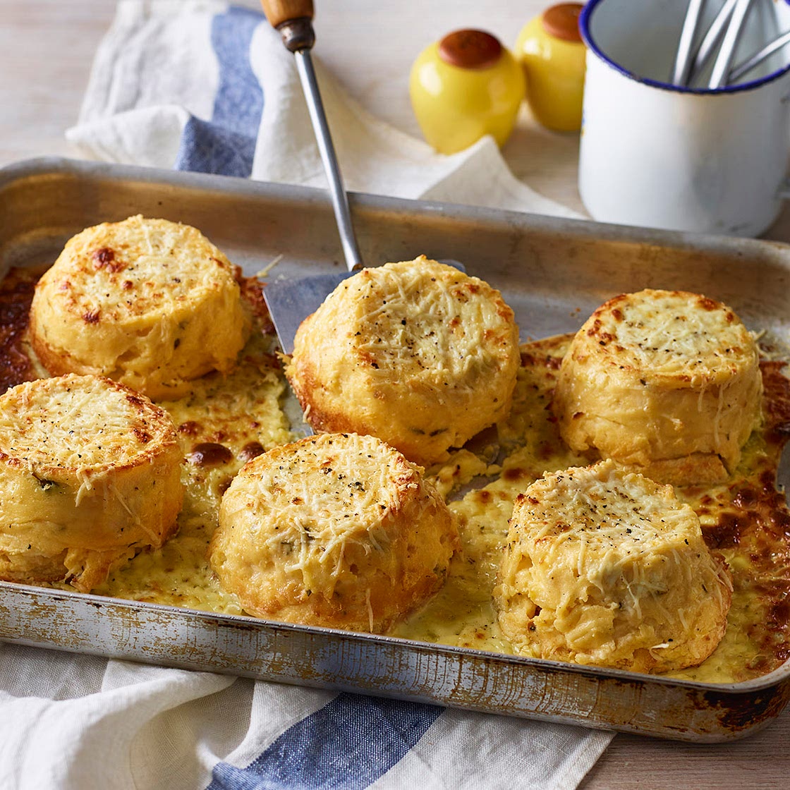 Twice-baked goats' cheese and thyme soufflés