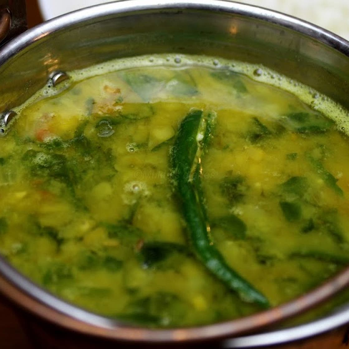 Spinach masoor dal (red lentils)