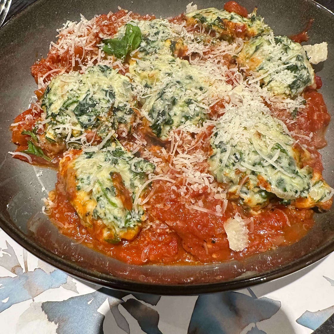 Malfatti (Italian Spinach Ricotta Dumplings in Napoli Sauce)