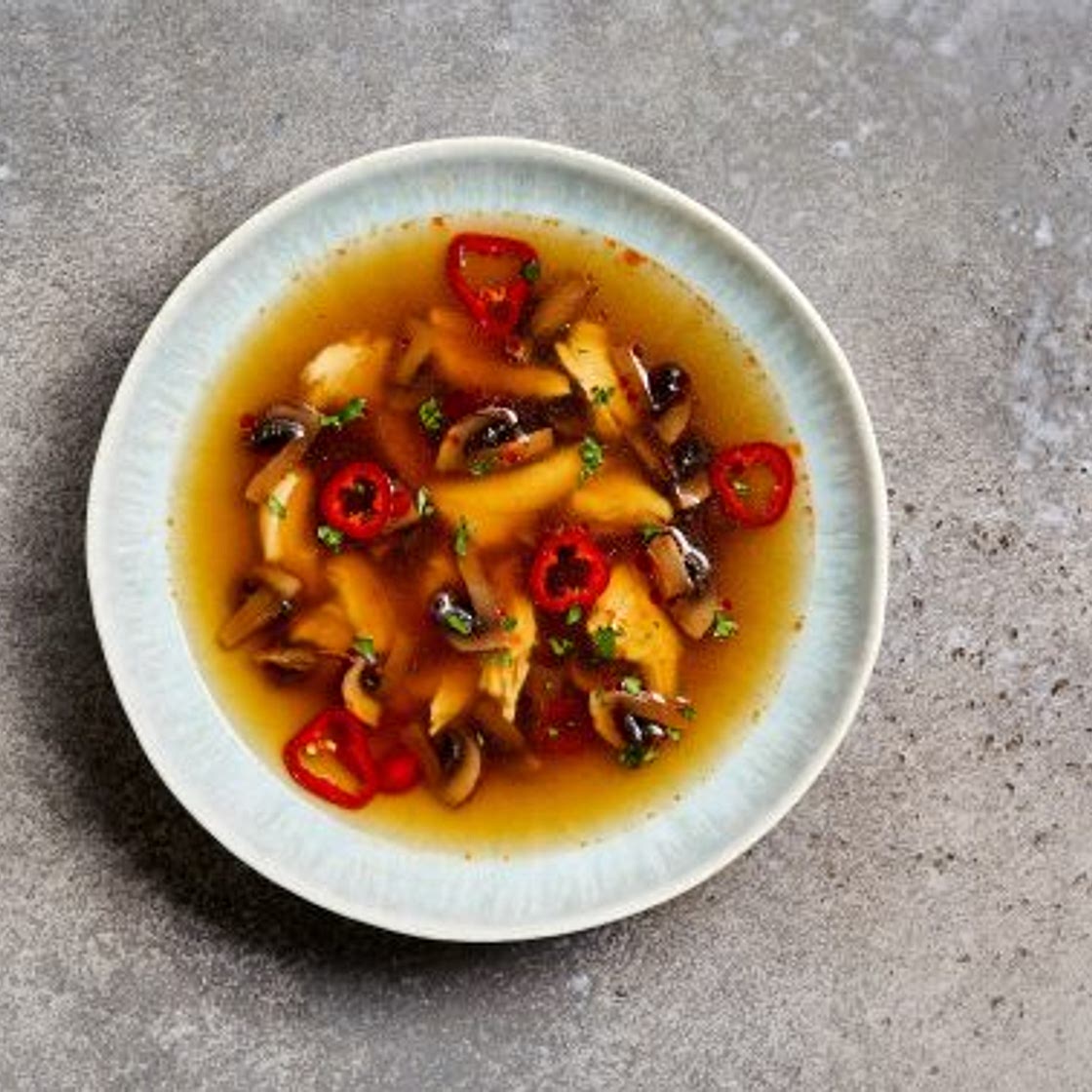 Thai Hot and Sour Soup with Chicken and Mushrooms