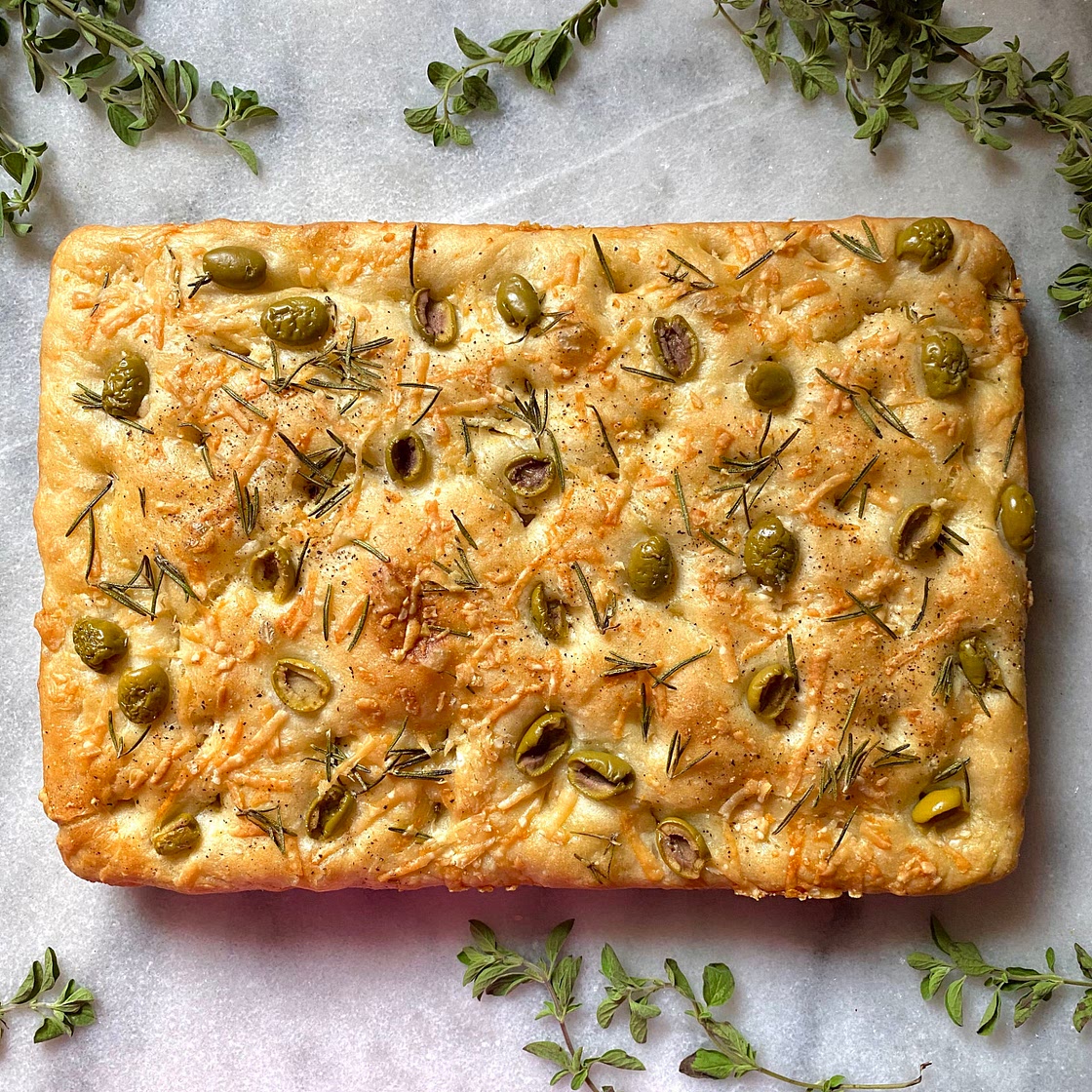 Parmesan, Rosemary, and Olive Focaccia 