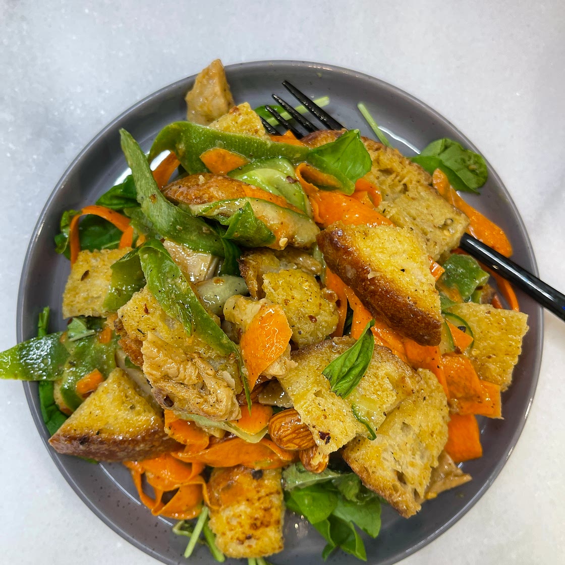Spicy Dijon Panzanella Salad, Vegan