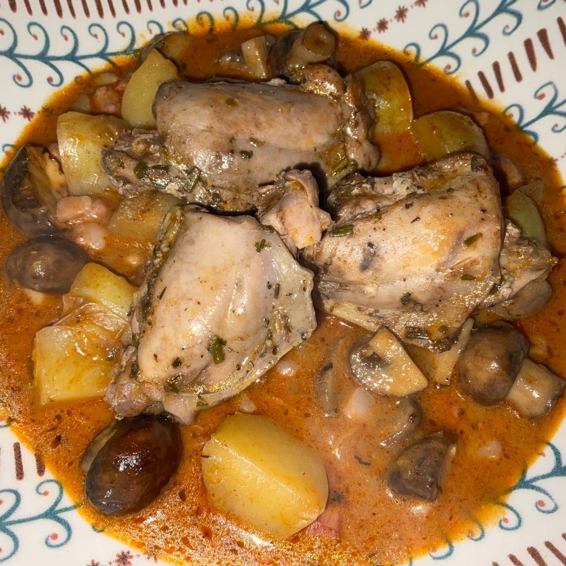Pheasant, Bacon, Potato and mushroom One Pot