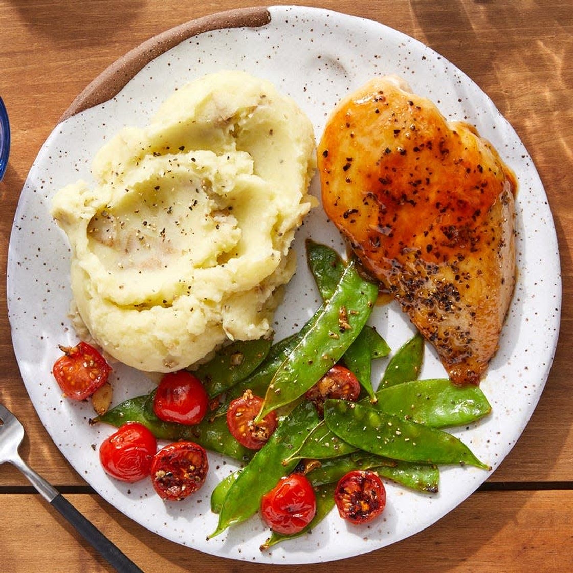 Hot Honey Butter-Glazed Chicken with Mashed Potatoes