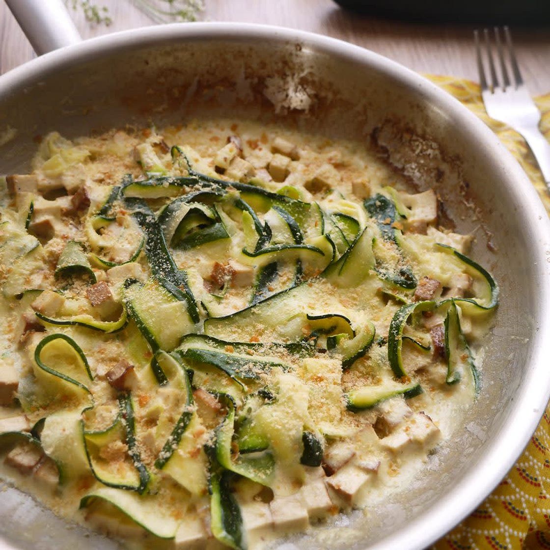 Tagliatelle courgette facon carbonara