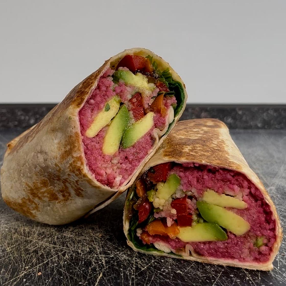 Pink hummus wrap