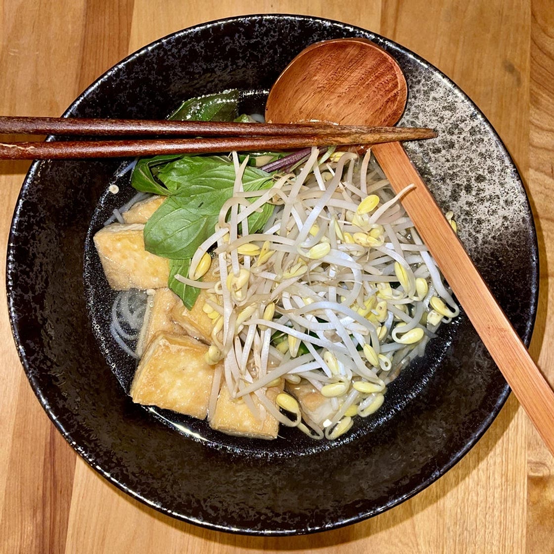 Easy Veggie Pho with Fried Tofu and Bean Sprouts