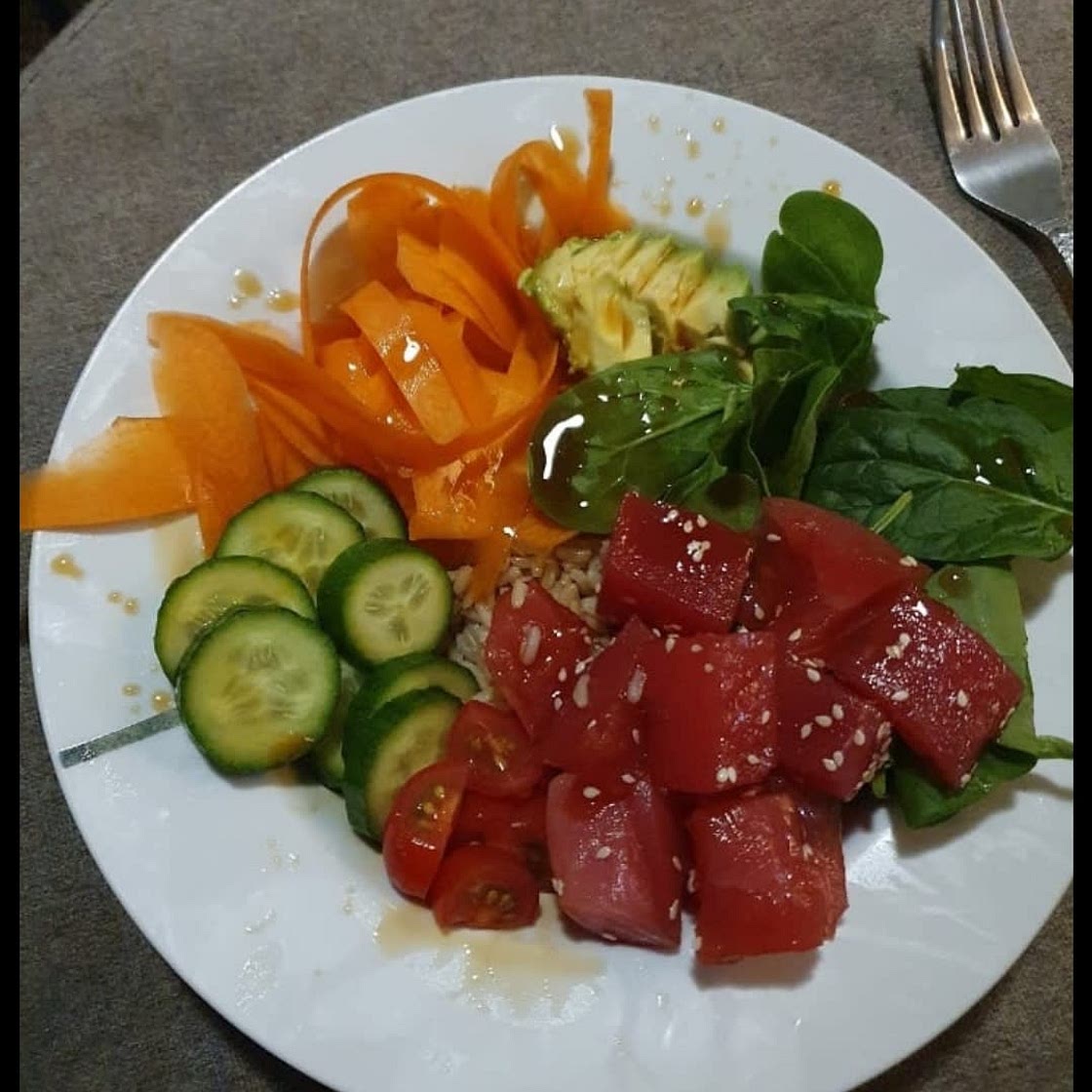 Honey/spy tuna poke bowl