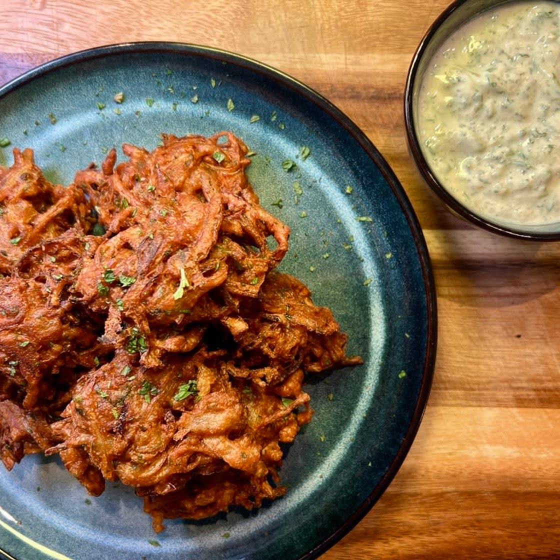 Onion Bhaji's with Cucumber Raita