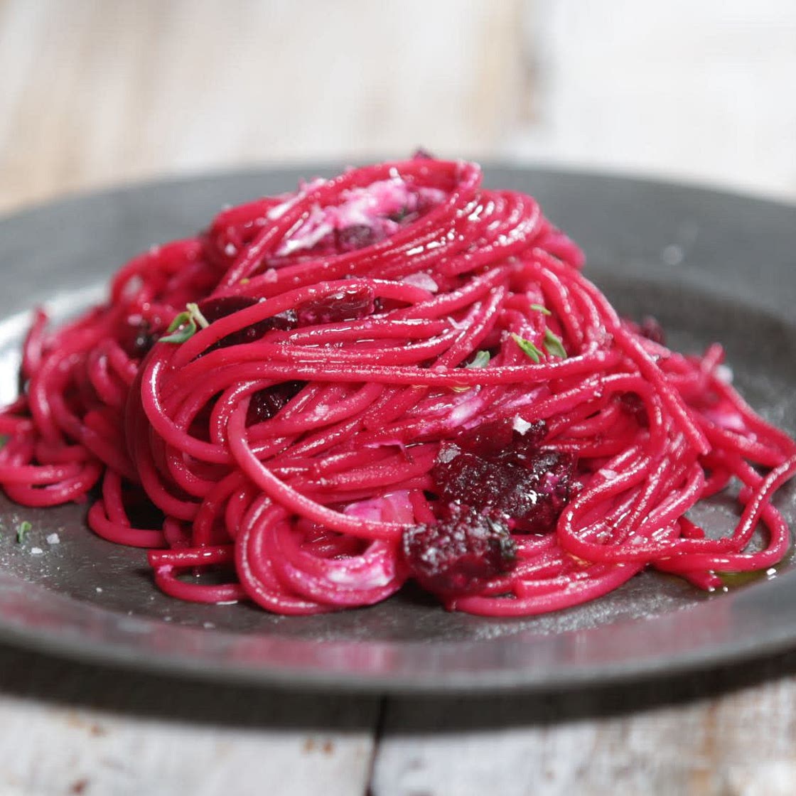 Pink beetroot spaghetti 