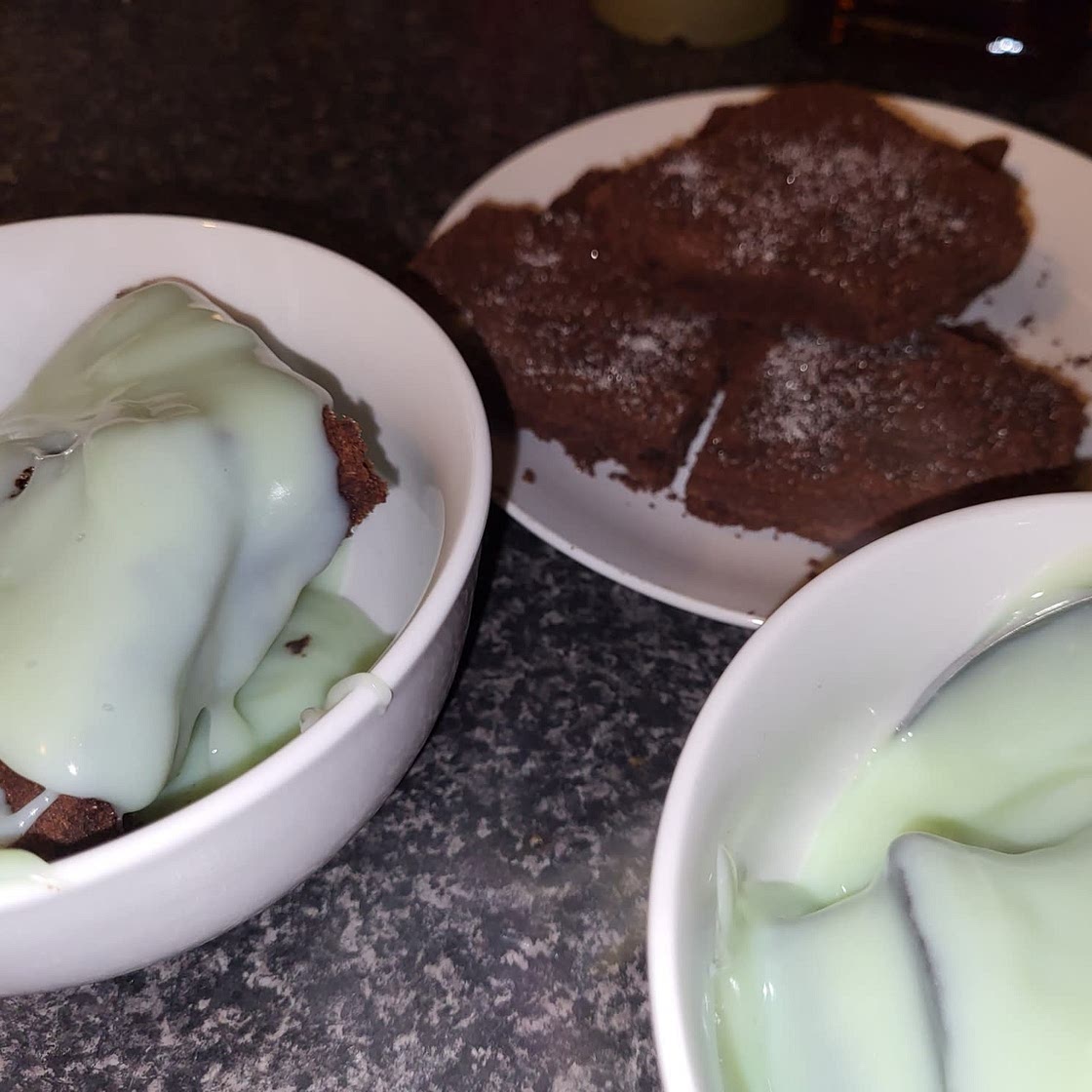 Chocolate Concrete Cake & Mint Custard