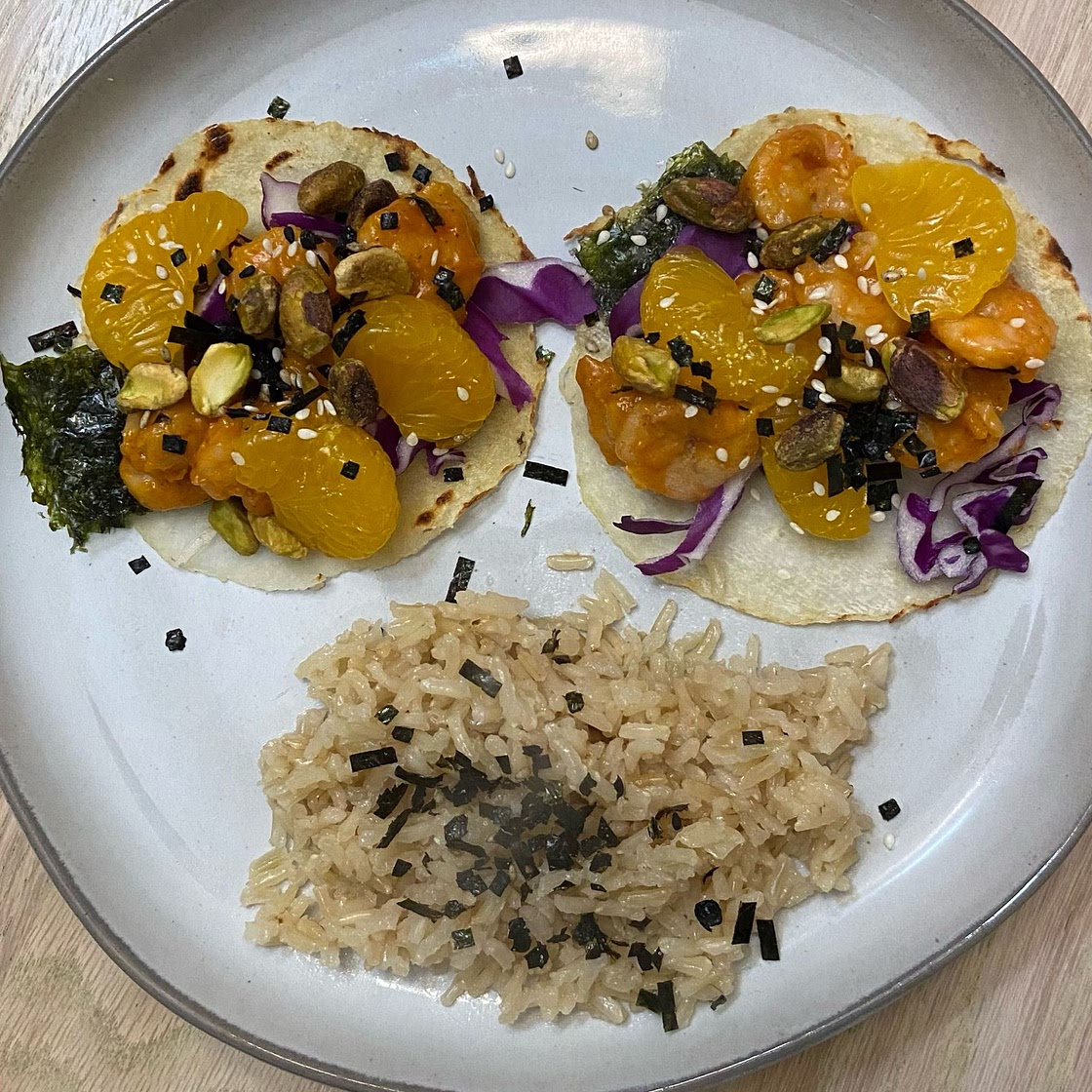 Chloe's Orangey Shrimp Jicama Tacos