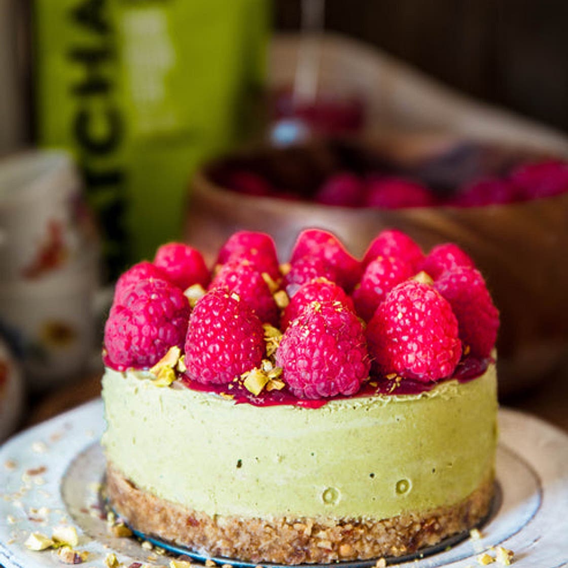 Matcha, Raspberry and Pistachio Cheesecake