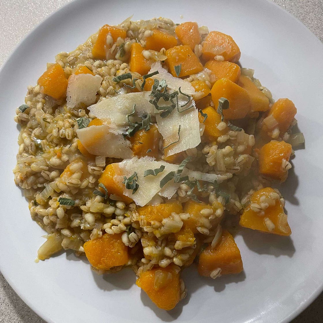 Pearl barley, butternut squash and sage risotto