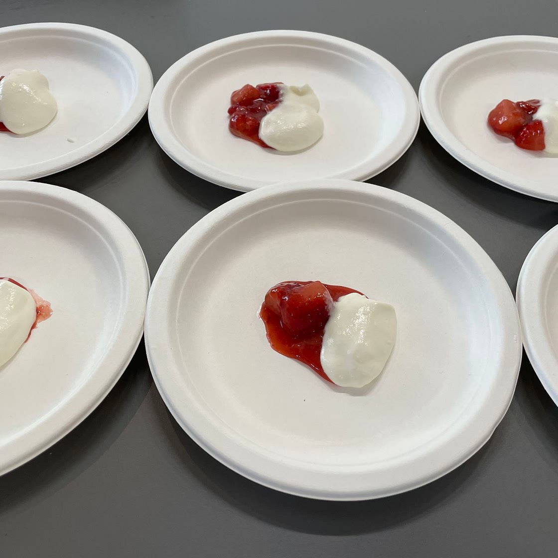 Strawberries koji oil roasted with creme fraiche and honey
