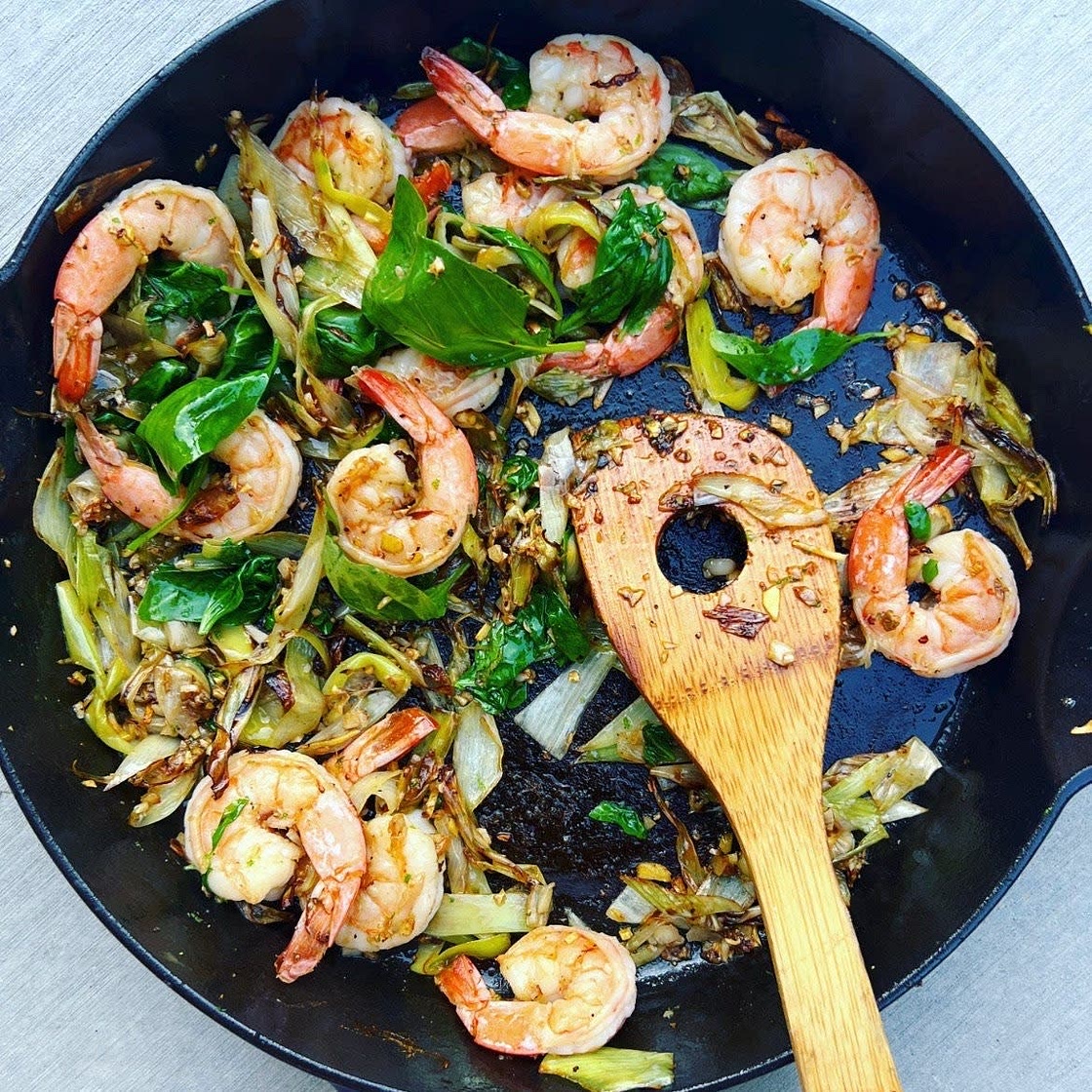 Jammy Leek and Shrimp Stir Fry