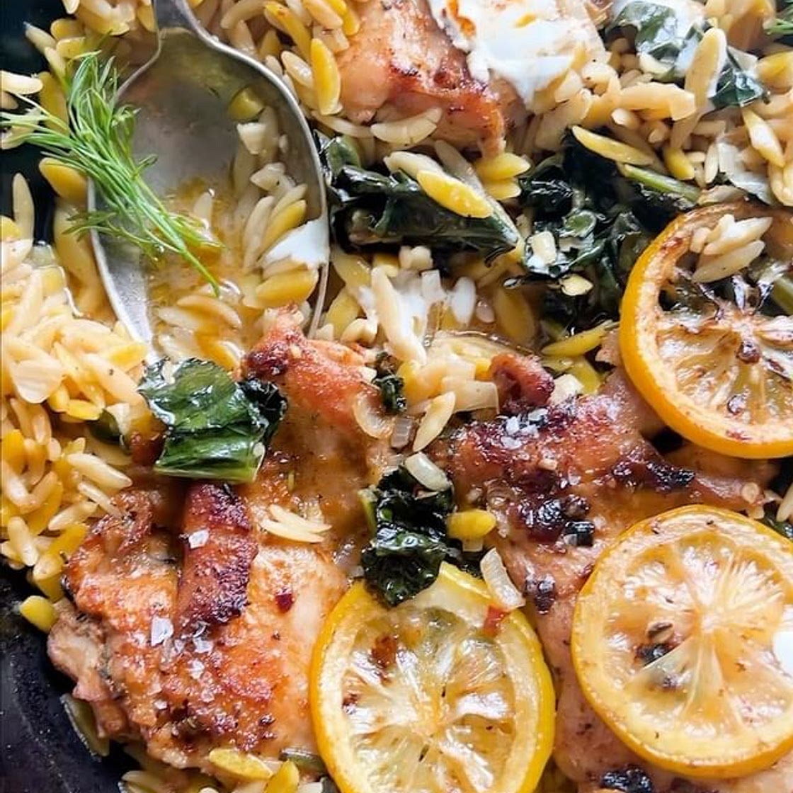One Skillet Lemon Butter Dijon Chicken and Orzo with Feta Sauce. Ohh this is just GOOD food. It’s all about the lemony, buttered orzo. It’s saucy, garlicky and perfect. But the feta sauce completes to all. Totally delicious. And eassyyyy. 3&nbsp;tablespoon