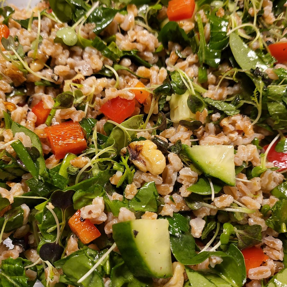 Mediterranean Farro Salad with Arugula and Walnuts