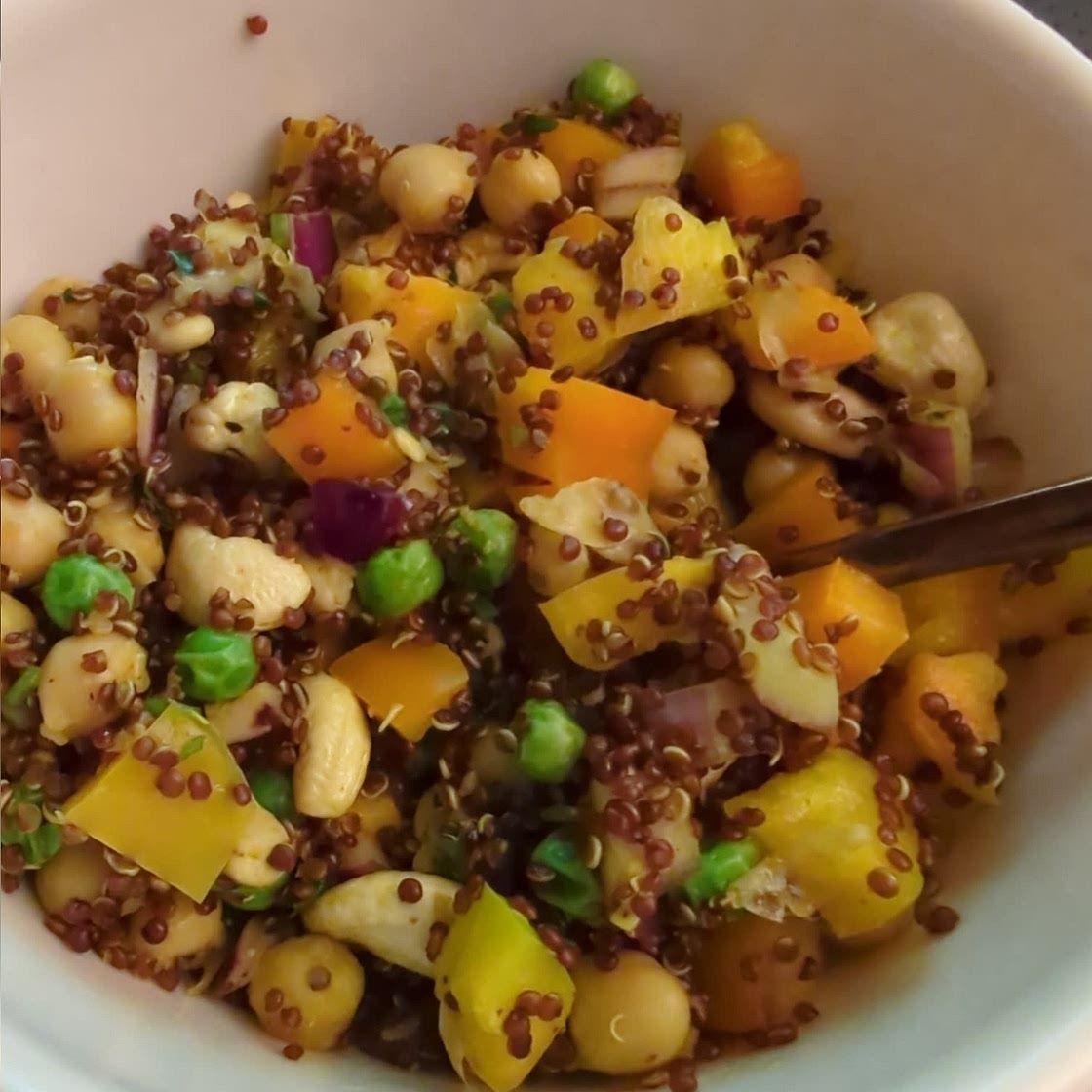 Vibrant Curry Cashew Chickpea Quinoa Salad